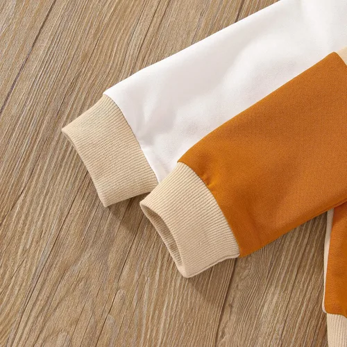 Vista 6 de Ursobutegl Ropa para bebé niño pequeño, sudadera con capucha y bloques de color, 2 piezas, sudadera para otoño e invierno (bloque caqui, 2-3 años)