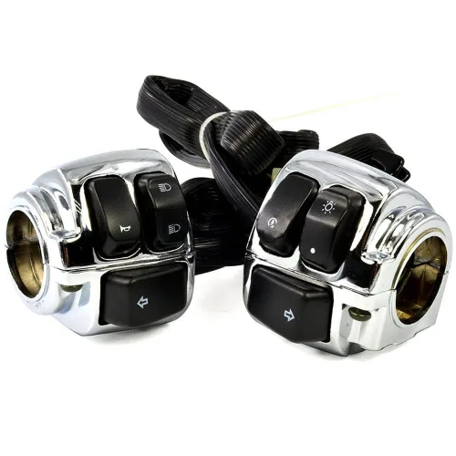 Vista 16 de Juego compatible para 1 pulgada de manillar de Harley 96-12, interruptor de bocina, luces delanteras y señales de giro, empuñaduras y tapa de Negro
