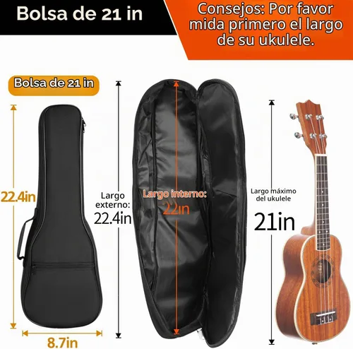 Vista 2 de Estuche para ukelele de 21 pulgadas, bolsa acolchada para ukelele duradera 20.9 in