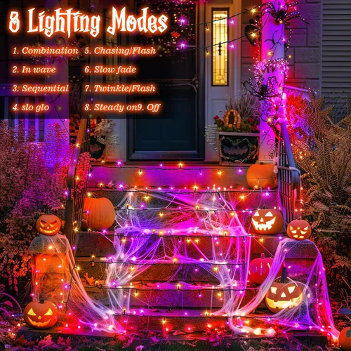Vista 2 de Luces de Cadena de Halloween Total 100LED Operadas por Batería Exteriores 8 Modos con Temporizador 16.4Pies*2, 50LED*2 Luces de Hadas Impermeables
