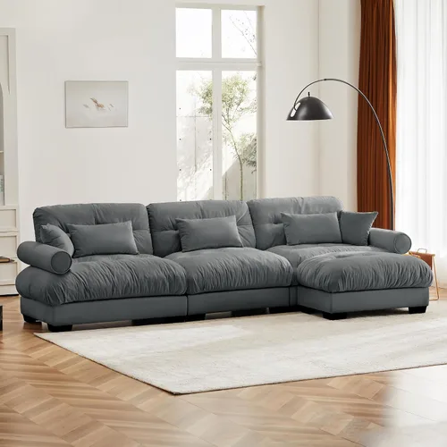 Vista 77 de Reposapiés Otomano Tapizado de Terciopelo con Cojín para Sofá Seccional Sofá 300 libras para Sala de Estar (Beige)