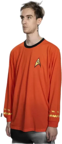 Vista 2 de Star Trek - Camiseta de manga larga para disfraz de Halloween, Capitán Kirk, Ingeniería, Cosplay Rojo