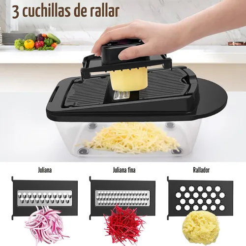Vista 6 de Picador de verduras todo en uno de 8 cuchillas con contenedor, picador de alimentos, picador de cebolla, cortador de verduras para ensalada, Negro