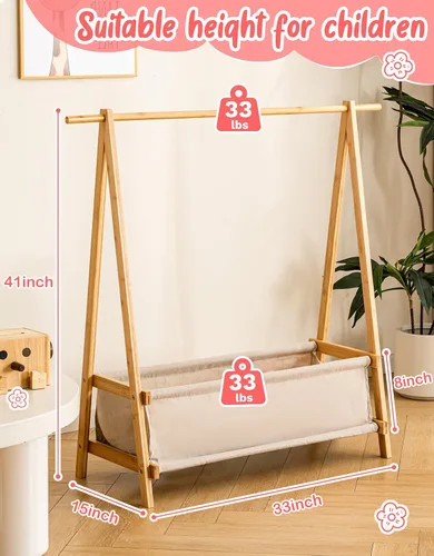 Vista 3 de Perchero de ropa para niños con caja de almacenamiento, Perchero de disfraces para niños, Perchero de disfraces de danza para colgar ropa, Perchero