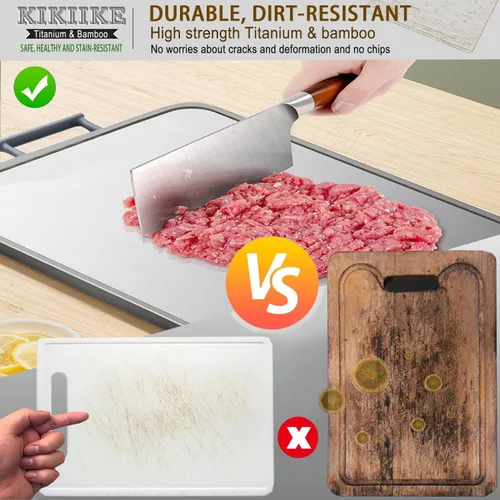 Vista 2 de Tabla de cortar de titanio, tabla de cortar de bambú de doble cara para cocina de grado alimenticio de doble cara, tablas de cortar de titanio puro