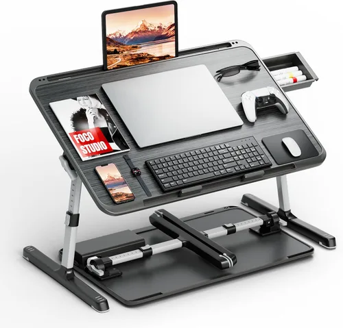 Vista 10 de Potuopy Escritorio ajustable para computadora portátil, bandeja de mesa de Negro