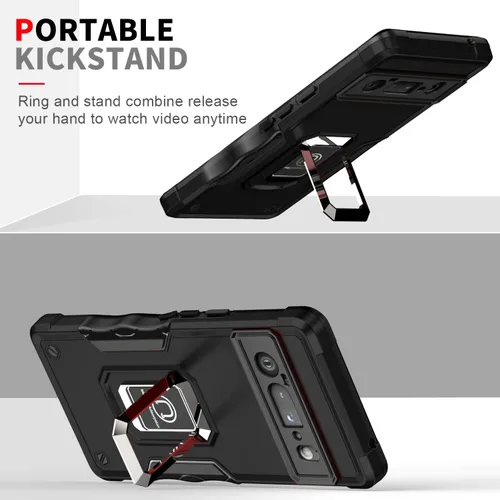 Vista 7 de Asuwish Funda de teléfono para Google Pixel 6 Pro con protector de pantalla de vidrio templado y soporte de anillo rígido híbrido resistente