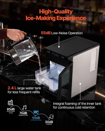Vista 6 de VEVOR Máquina de hielo para encimera, 22 libras por día, máquina portátil autolimpiante con pinzas, acceso de hielo estilo cajón, máquina para hacer