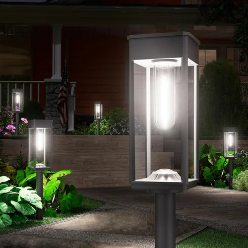 Vista 9 de NEWMESSI Paquete de 4 luces solares para caminos al aire libre, modernas luces LED solares de súper brillo, IP65, impermeable, para jardín, jardín