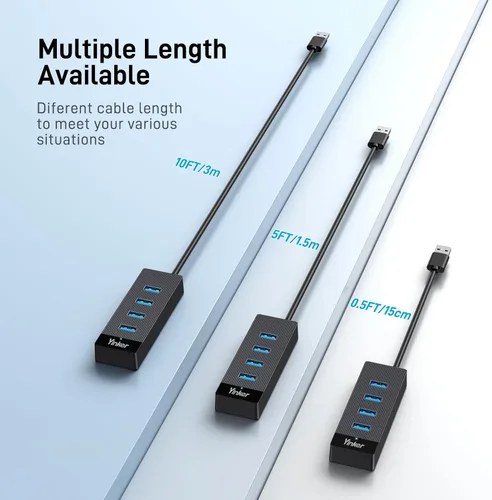 Vista 6 de Hub USB 4 puertos, múltiples concentradores USB 3.0, divisor USB-A para laptop con puerto de alimentación tipo C, extensor para un puerto portátil