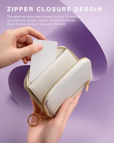 Vista 4 de Vulkitty Cartera pequeña para mujer con bloqueo RFID con cremallera alrededor de la funda triple compacta de cuero para tarjetas con bolsillo