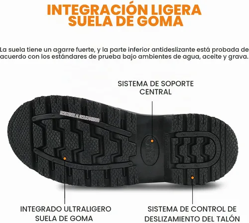 Vista 4 de Botas de trabajo para hombre, botas de trabajo de cuero Negro