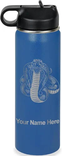 Vista 31 de LaserGram Botella de agua personalizada, serpiente de cobra, acero inoxidable de doble pared aislada al vacío con popote superior, regalo grabado