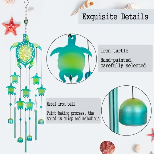 Vista 3 de Campanillas de viento de tortuga marina: regalo conmemorativo para mamá, decoración de jardín al aire libre, regalo para amantes de las tortug