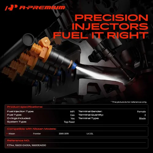 Vista 2 de A-Premium Juego de 4 inyectores de combustible compatibles con Nissan Frontier 2005-2019 L4 2.5L, repuesto # 16600EA000