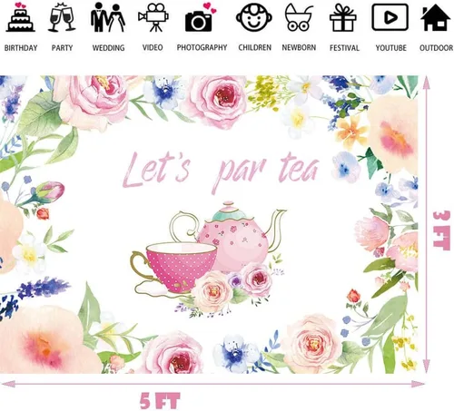 Vista 5 de Let's Par - Telón de fondo de té, tetera, tetera, temática de té, despedida de soltera, despedida de soltera, baby shower, suministros de fiesta