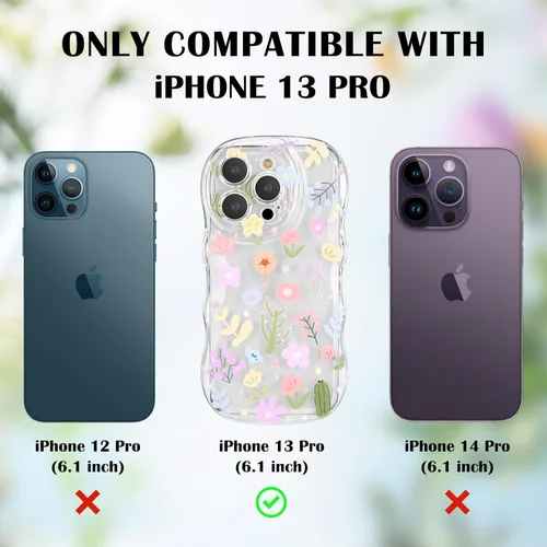 Vista 5 de Newseego Funda para iPhone 13 Pro, bonita funda transparente de flores coloridas y rizadas con bonita cadena de pulsera de flores para mujeres