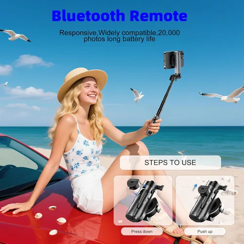 Vista 4 de Soporte de trípode Magsafe para iPhone, portátil de tamaño de bolsillo para selfie con control remoto recargable y anillo de metal, trípode