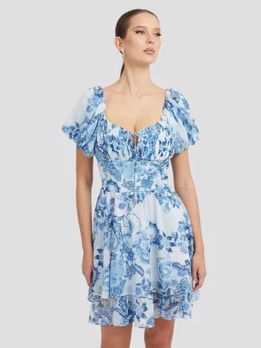 Vista 3 de GUESS Vestido Gilda fruncido de manga corta para mujer