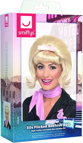Vista 2 de Smiffys Bob de colmena de los años 50 con lazo de cinta para mujer, Rubia, talla única