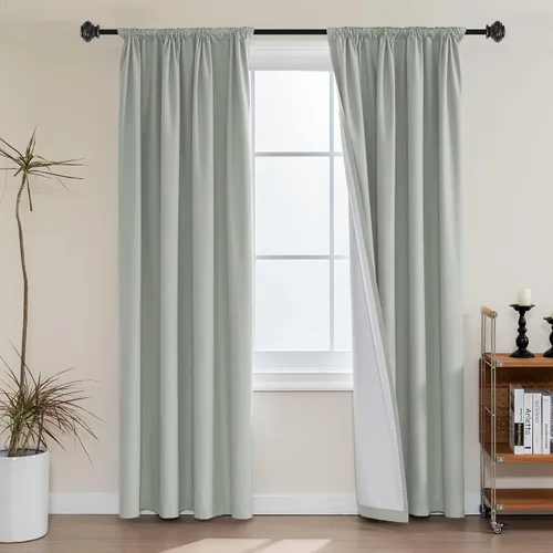 Vista 23 de H.VERSAILTEX Cortinas 100% de opacidad para cocina, con aislamiento térmico, cortinas opacas completas con forro blanco, cortinas de eficiencia