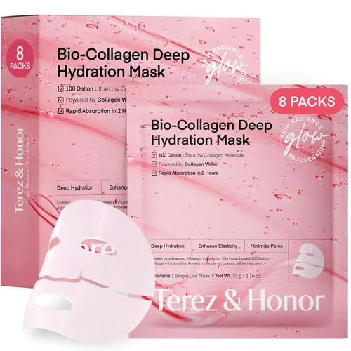 Vista 9 de TEREZ & HONOR Juego de mascarillas de colágeno coreano, paquete de 3 piezas con 4ea máscaras faciales de biocolágeno, máscara de envoltura nocturna