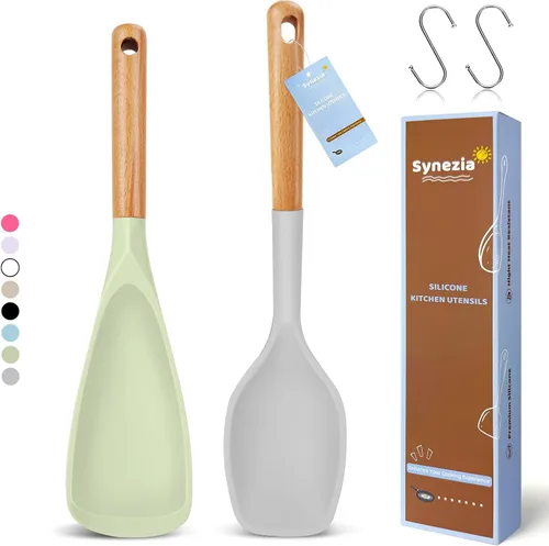 Vista 11 de Juego de cucharas de cocina de silicona grandes, 2 cucharas de servir resistentes al calor, espátula antiadherente multifunción para mezclar Berry