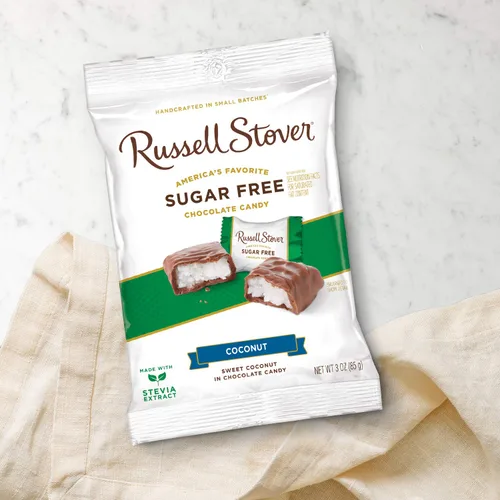 Vista 4 de Russell Stover Caramelos de coco sin azúcar, bolsa de 3 onzas