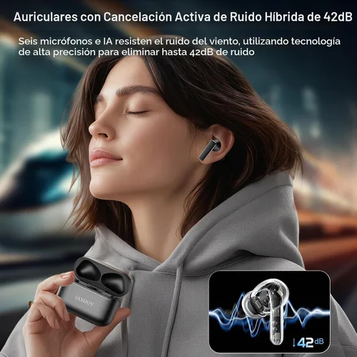 Vista 2 de IAMJOY Auriculares de traducción AI, dispositivo de traductor bidireccional de 163 idiomas con Bluetooth y aplicación incorporada, 6 micrófonos
