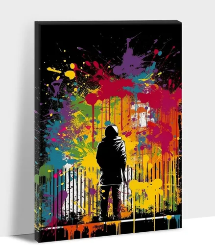 Vista 28 de ANRUOXI Arte de Pared de Graffiti, Impresión de Lienzo de Astronauta Espacial de Graffiti para Decoración de Pared, Impresiones de Arte Modernas