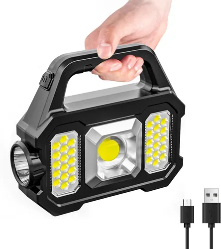 Vista 8 de Linterna Solar de 8 LED con Luz Lateral COB, 1000 Lúmenes Linternas Alimentadas por Energía Solar, Linternas de Mano Impermeables con Carga Solar