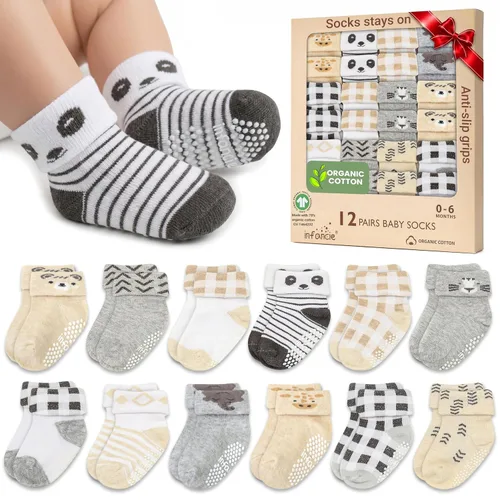 Vista 17 de GOTS Mezcla de Algodón Orgánico 12 Pares Calcetines Zapatos Bebés 0-6 M Negro