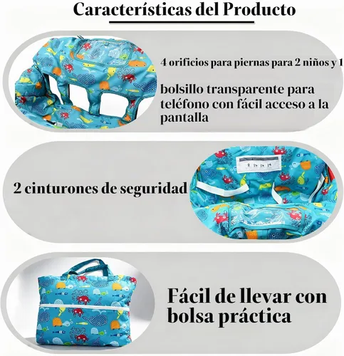 Vista 4 de Funda doble doble para carrito de compras para hermanos bebés con funda de transporte. Se adapta a tiendas de comestibles de almacén al por mayor