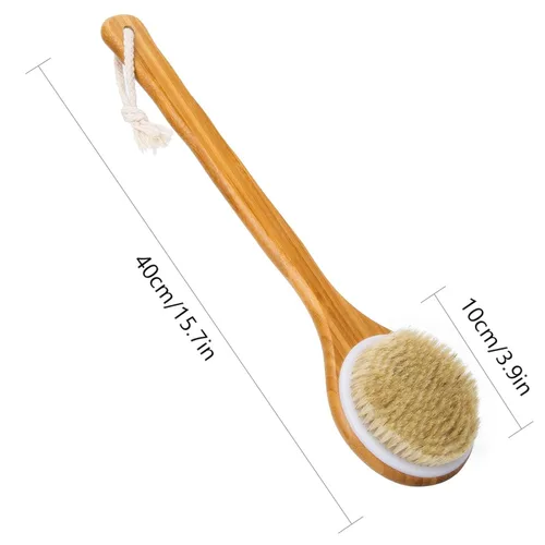 Vista 3 de Bath Dry Body Brush- Cepillo para la espalda con cerdas naturales, de largo mango de madera para la celulitis y es exfoliante de Janrely