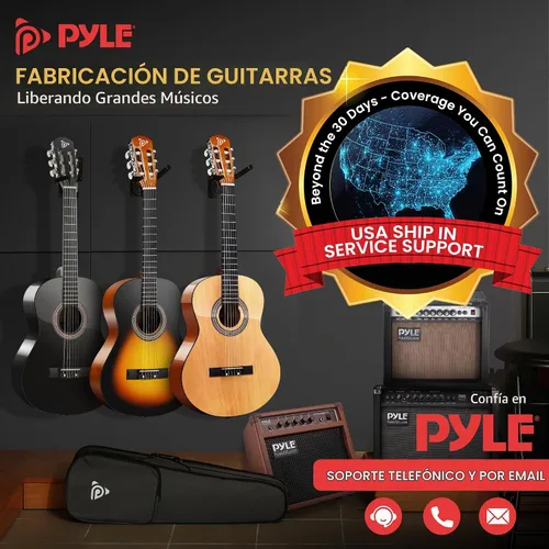 Vista 7 de Pyle Beginner Acoustic Guitar Kit, 4/4 Full Size All Wood Instrument with Full Accessory Kit, Picks, Shoulder Strap, Carry Case, Cleaning Cloth