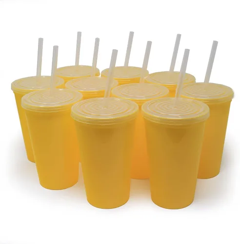 Vista 12 de Rolling Sands Vasos de plástico reutilizables de 22 onzas con tapas, paquete de 10, vasos variados fabricados en Estados Unidos; incluye 10 popotes
