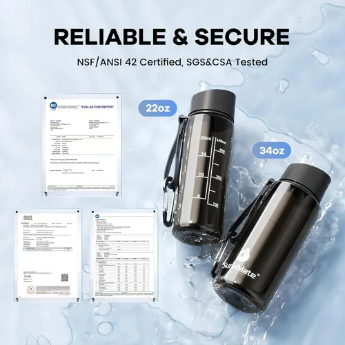Vista 2 de SurviMate - Botella de agua filtrada con ultrafiltración de 5 etapas de Negro