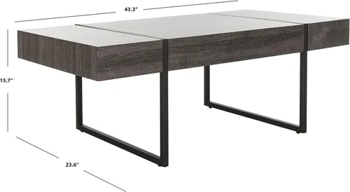Vista 3 de SAFAVIEH Home Collection - Mesa de centro rectangular moderna Tristan con parte superior de madera negra y base de metal negro, mesa minimalista