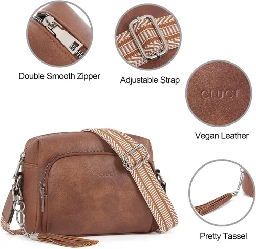 Vista 4 de CLUCI - Bolsas cruzadas para mujer, bolsas de hombro de cuero vegano, bolsas para mujer con correa ancha ajustable