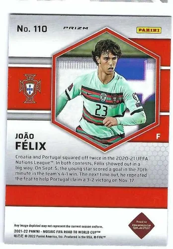 Vista 2 de JOAO FELIX 2021-22 Panini Mosaic Road to FIFA World Cup Qatar 2022#110 MOSAIC PRIZM PARALEL Tarjeta de fútbol Portugal Chelsea FC