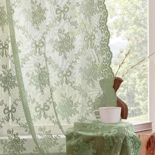 Vista 12 de PONY DANCE Cortinas de encaje transparente negro de 96 pulgadas de largo, 2