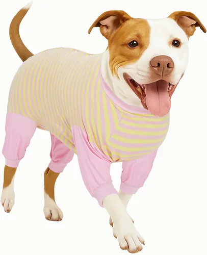 Vista 8 de LovinPet Traje de recuperación para perros, cuidado abdominal antilamidas para perros grandes y medianos, collar alternativo poscirugía, rayas azul