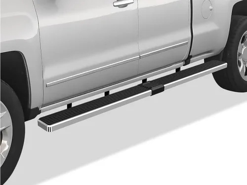 Vista 18 de APS - Estribos iBoard para Chevrolet con cabina extendida de 2 puertas completas + 2 puertas de apertura inversa, 4 pulgadas, Aluminio negro