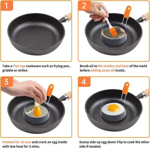 Vista 3 de Highly Rated Large Egg Ring 3.5 Inches 2 PCS - Egg Rings for Frying with Oil Brush, Fried Egg Mold Egg Mcmuffins Makers Round Egg Circles