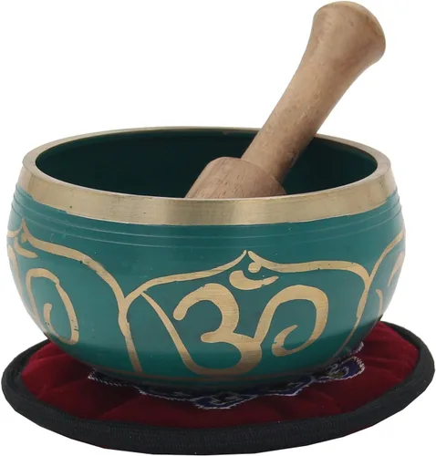 Vista 2 de DharmaObjects® Juego de regalo de caja de cojín de mazo azul tibetano para meditación OM (verde)