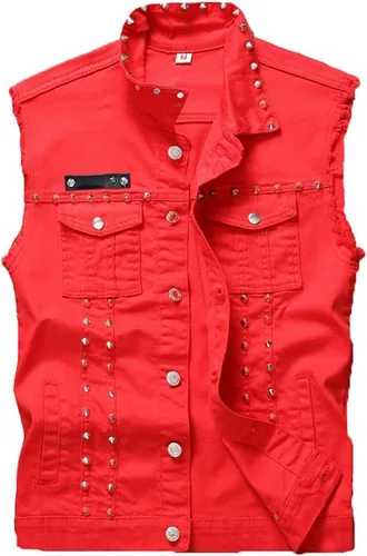 Vista 4 de LifeHe Chalecos de mezclilla sin mangas con solapa y cremallera punk para hombre
