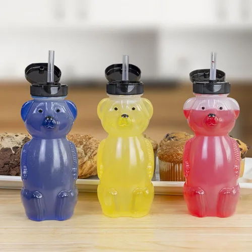 Vista 2 de Honey Bear - Vasos de paja (paquete de 3); botellas de terapia de 8 onzas con popotes flexibles