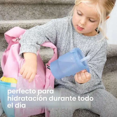 Vista 7 de Olababy Vaso de silicona para niños pequeños con asa y pajita, arándano, 11 Azul (Arándano)