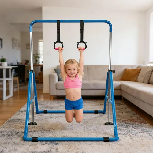 Vista 4 de Gymnastics Bar for Kids, Folding Gymnastic Horizontal Bars with Adjustable Height, Expandable Junior Training Bar for Home