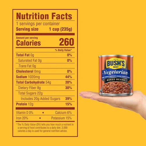 Vista 2 de BUSH'S BEST Frijoles horneados vegetarianos enlatados de 8.3 onzas, fuente de proteína y fibra a base de plantas, bajo en grasa, sin gluten